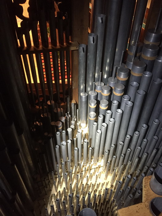 Ein Blick auf die Pfeifen im Inneren der Orgel